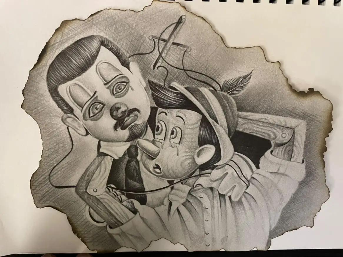 @ness813 ... . SUPER ICONIC UNFORGETTABLE MOMENT IN HISTORY....NOW  PLAY AS BIG PUPPET  @el_triste_213 @bigpuppet  & LIL PUPPET AS pinocchio @lilpuppetam  .. SUPER DOPE PIECE BY @ness813