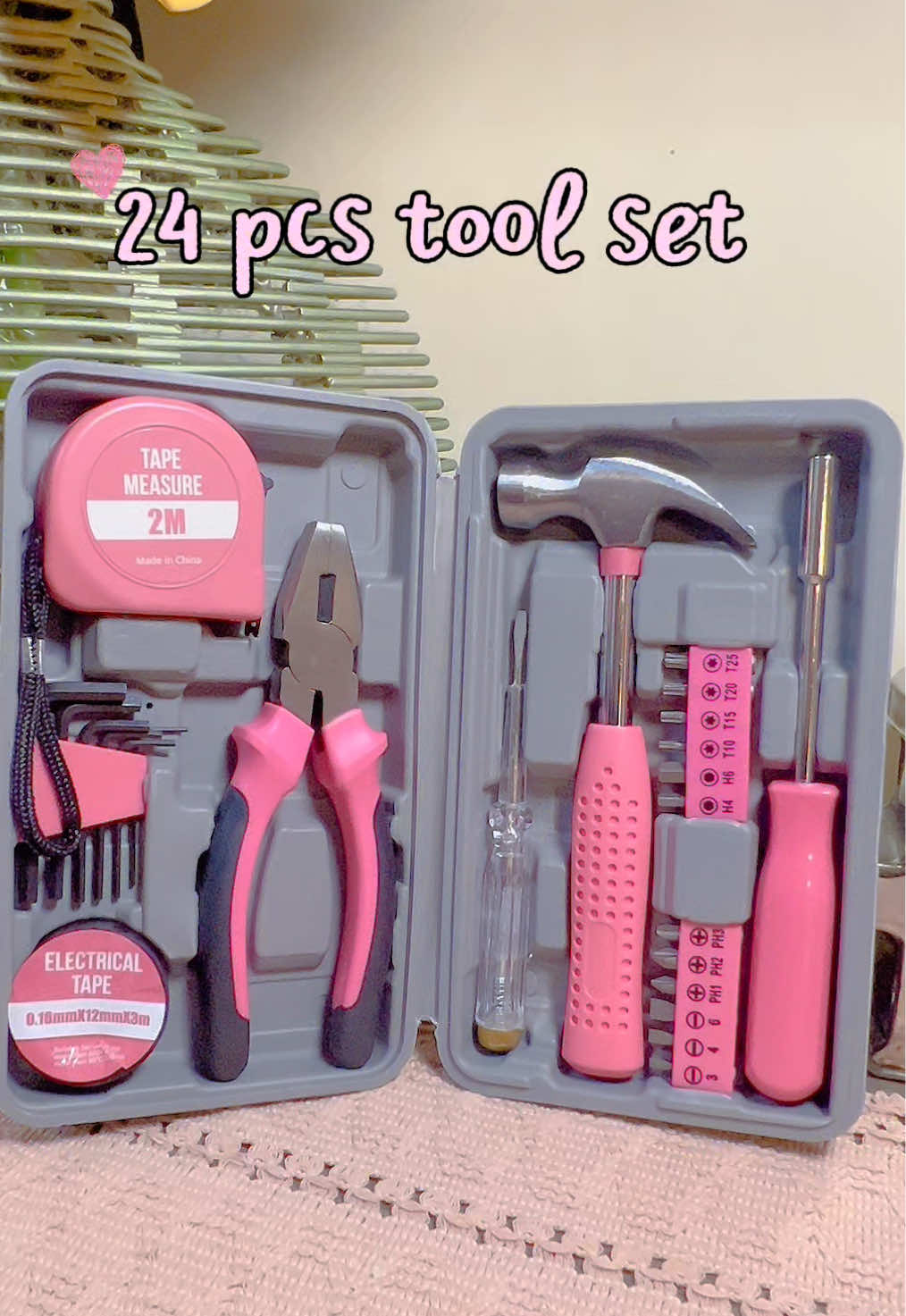 ✨ All pink, all girly ✨ Your must-have 24 pcs tool set 💕 #pinktools #girlessentials #diyprojects #pinkaesthetic #completetoolset 