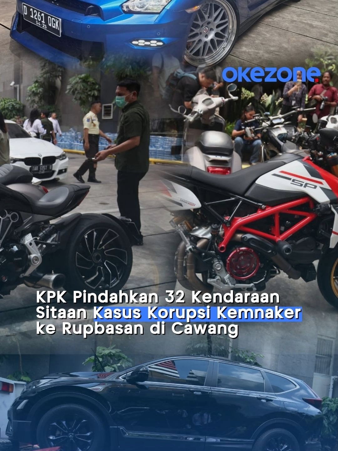 Komisi Pemberantasan Korupsi (KPK) memindahkan sebanyak 32 (tiga puluh dua) kendaraan sitaan dari Gedung Merah Putih KPK, Kuningan, Jakarta, ke Rumah Penyimpanan Benda Sitaan Negara (Rupbasan) KPK di Cawang pada Rabu pagi, 1 Oktober 2025. Pemindahan dilakukan sekitar pukul 09.00 WIB. Rincian kendaraan yang dipindahkan terdiri atas 25 (dua puluh lima) mobil serta 7 (tujuh) sepeda motor. Pemindahan ini dilakukan sebagai bagian dari tahapan penyimpanan aset barang bukti agar terjaga keamanan, pemeliharaan, dan pengawasan. #okezone #okezonecom #KPK #korupsi #sitaan #KEMNAKER