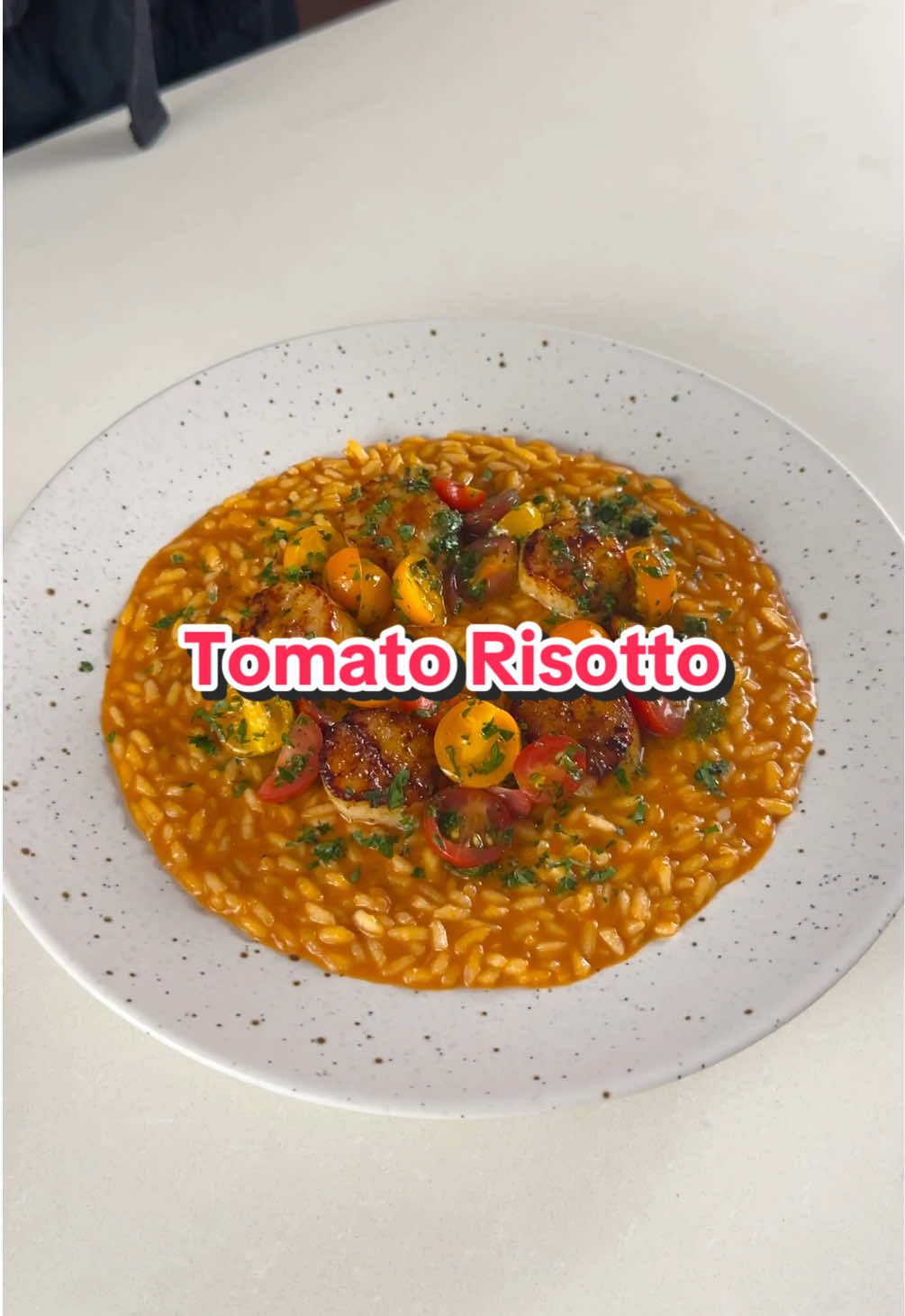 I’m Back! Got injured and couldn’t place any weight on my leg!  I’m making Tomato risotto with scallops and tomato salad.  #Foodie #foodtiktok #fyp #cooking #food 