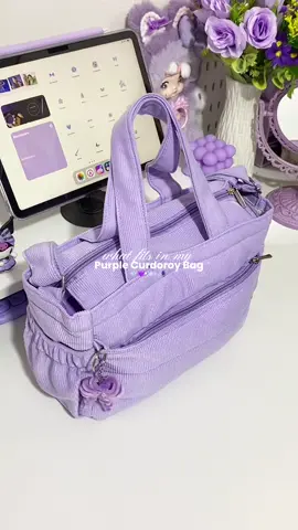 my 3rd purple corduroy bag! Love it so muchhh!! 💜🧸💐 #corduroybag #pufferbag #totebag 