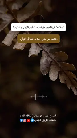 المغالات في المهور من أسباب تأخير الزواج والعنوسة. الشيخ #حسن_ابو_معاذ_الفلوجي حفظه الله تعالىٰ. رابط التحميل https://t.me/tariqalhuda1/8358
