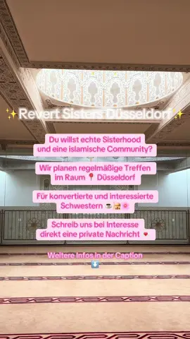 Assalamu alaikum✨ Wir sind eine konvertierte und eine geborene Muslimin. Gemeinsam möchten wir einen geschützten Raum schaffen, in dem Konvertierte und Interessierte Schwestern zusammenkommen können: Um gemeinsam unser Wissen über den Islam zu erweitern, Allahs Gedenken zu pflegen und einander zu Supporten. 🌿 In Düsseldorf organisieren wir regelmäßige Treffen für Austausch, Gemeinschaft und echte Sisterhood. 🕊️ Wenn du dabei sein möchtest, schreib uns einfach eine Privatnachricht – die weiteren Infos erhältst du dann über unseren WhatsApp-Gruppenchat. Schau auch gerne auf unserem Instagram-Kanal vorbei. 🤍  Insta: @revertsisters_duesseldorf  #revertmuslim #sisterhood #düsseldorf