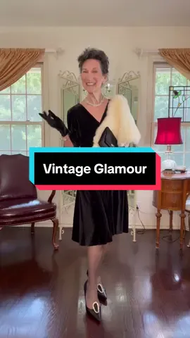 Vintage glamour with a modern twist! The mix of rich textures, stark color contrast,  and shimmering accessories creates a dramatic, yet harmonious effect that showcases sophisticated style! #glamour #fur #dressyoutfit #jewelry #sustainablefashion 