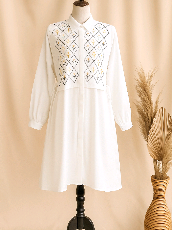 Savia Tunik Panjang Kancing Variasi Bordir Rayon Twill Motif Rompi Tunik Wanita Muslim #tunikwanita #viral #fyp #foryou #fyppppppppppppppppppppppp 