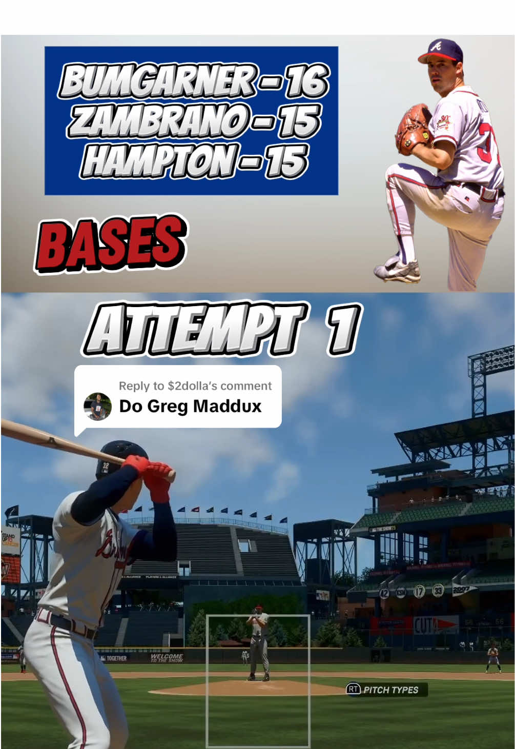 Replying to @$2dolla Greg Maddux pitcher total bases challenge! #mlbtheshow #MLB #baseball #fyp #braves 