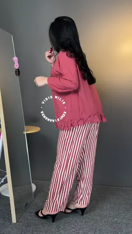 Rekomendasi one set setelan rayon dengan celana salur dan atasan blouse tangan panjang #oneset #setelanwanita 