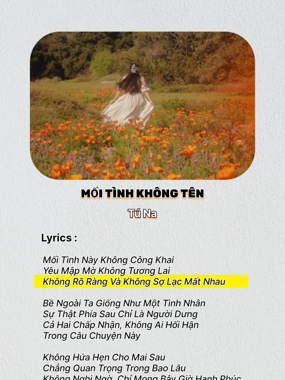“Mối tình này không công khai… yêu mập mờ không tương lai.” #moitinhkhongten #tuna #lyrics #nhachaymoingay 