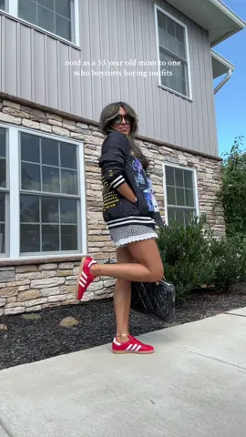 ootd as a 33 year old mom to one who boycotts boring outfits ✨ outfit is 🔗 in my LTK! ✨ Jacket is from @Disney Parks  ✨ Earrings @lilbeesbohemian use code Mariah15 👜 @Mariah🦋not🦋Carey  #dopaminedressing #OOTD #midsizefashion #midsizeoutfits #trendyoutfits  @Amazon @adidas 
