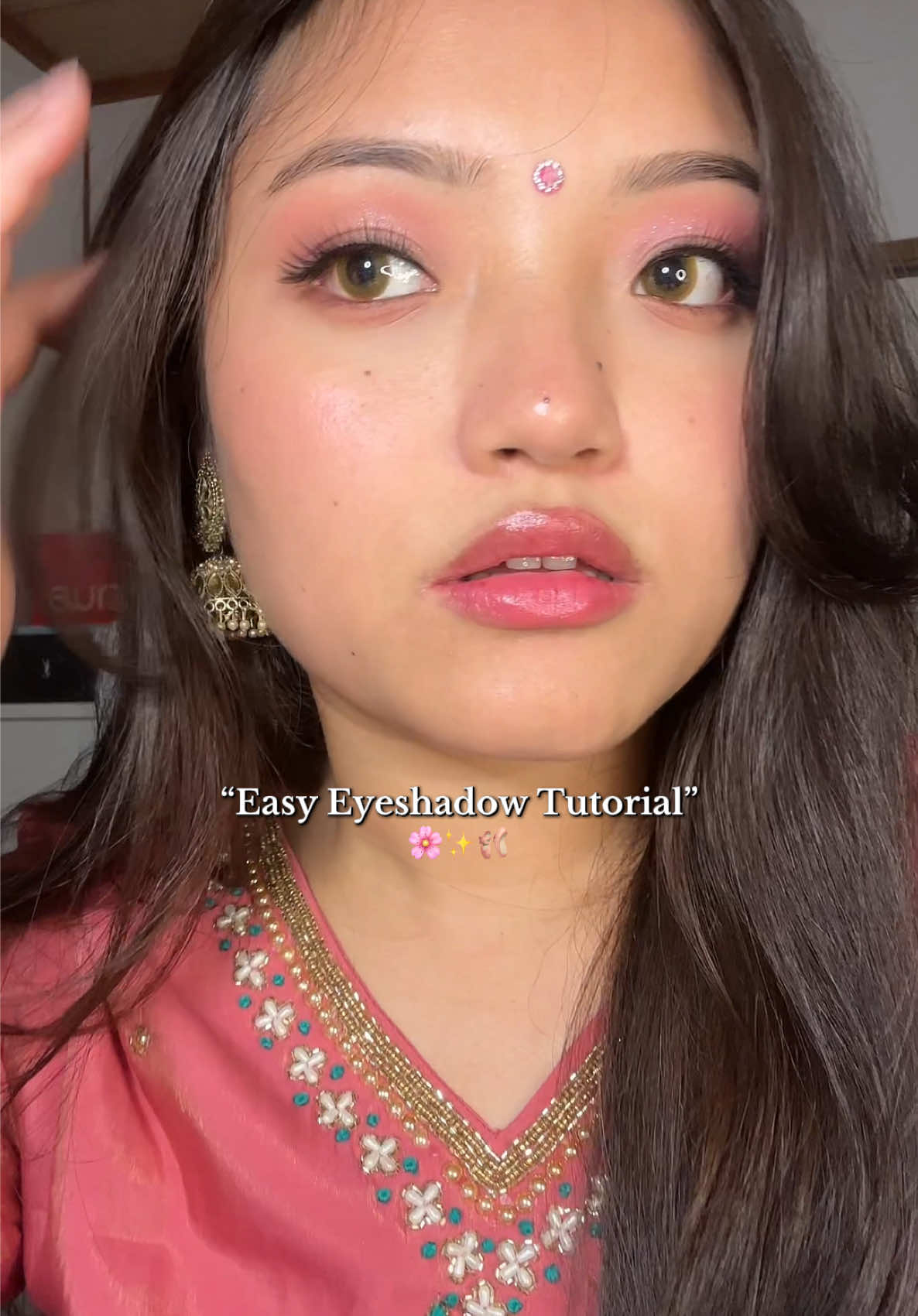[SAVE NOW AND TRY LATER] Dashain Makeup Inspo  🙆🩷 . . . . . . #creatorsearchinsights#eyeshadowtutorial#simpleeyeshadowlook#eyemakeuptutorial#makeuptutorial 