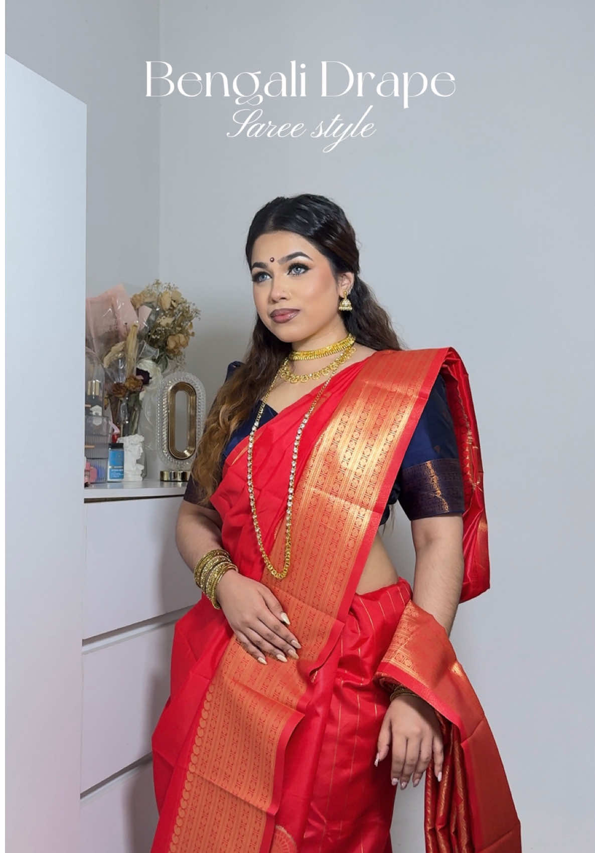 Bengali draping style is one of the most graceful and timeless ways 🌸 Draped in a classic red silk saree, this look beautifully blends tradition with elegance, making every pleat a statement of heritage and charm. Perfect for festive occasions, weddings, or any cultural celebration where you want to shine in authentic style ✨ saree & jewelry from @Maharaja Textiles  #navratri #bengali #bengalidrape #sareedraping #saree