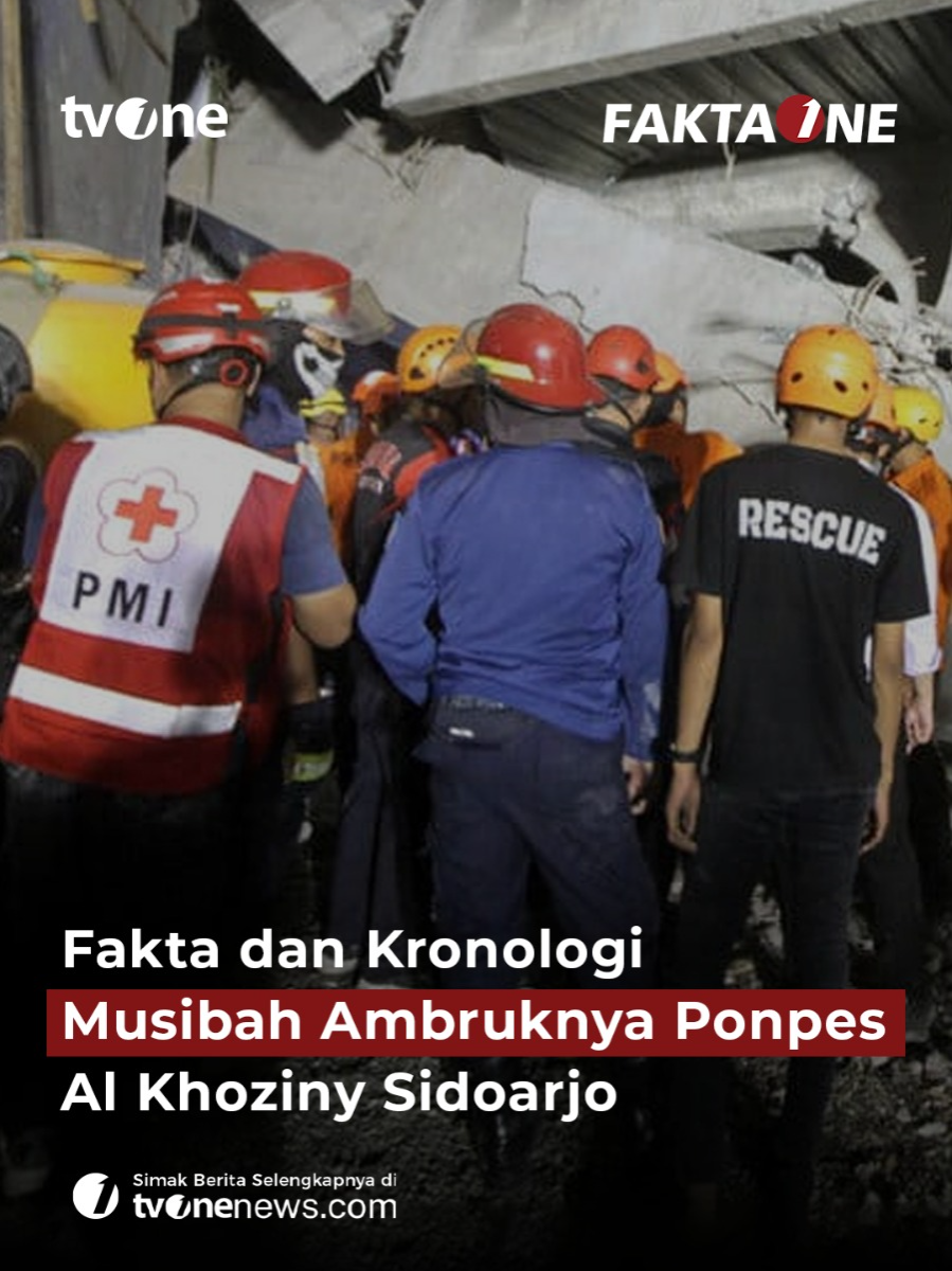 Ambruknya bangunan tiga lantai Pondok Pesantren (Ponpes) Al Khoziny di Kecamatan Buduran, Sidoarjo, Senin (29/9), menyisakan duka mendalam sekaligus sorotan tajam dari berbagai pihak. Bangunan musala di Pondok Pesantren Al Khoziny, Tanggulangin, Sidoarjo, ambruk saat hujan deras melanda. Terdampat sejumlah korban yang terdampak dari adanya tragedi tersebut, diantaranya: - 3 meninggal dunia - 26 Rawat Inap - 70 Dipulangkan - 91 Masih tertimbun reruntuhan Kementerian Sosial melalui Tagana bersama 332 personel gabungan terus melakukan evakuasi hingga malam hari. Tragedi ini menjadi pengingat pentingnya memastikan kelayakan bangunan di pesantren yang menampung ratusan santri. Keselamatan harus jadi prioritas utama! Selengkapnya di video berikut ini! #PonpesAmbruk #PonpesAlKhoziny #Sidoarjo #tvOne #BLD02 #BLD03 #MF03