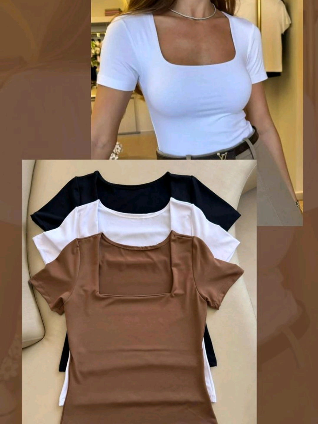 🛍 kit 3 Blusas Feminina Baby Look Manga Curta Gola Quadrada Decote Quadrado Moda Casual Versátil Blogueira 2025  😱 50% OFF 💸 De: ~R$ 120,00~  🔥Por: *R$ 60,00* #Brasil #moda #fyp 