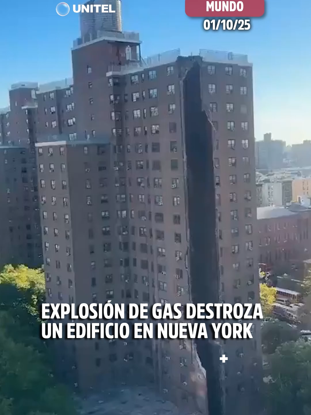 Una explosión de gas destrozó un edificio de apartamentos ‪en el Bronx‬. Equipos de emergencia con unidades K-9 y drones registraron el lugar #Unitel #explosión #NuevaYork