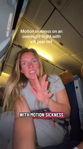 Kids that have motion sickness? This is how we handle overnight flights with kids that are prone to getting sick!  #motionsickness #motionsicknessrelief #travelingwithkids #traveltip #traveltok 