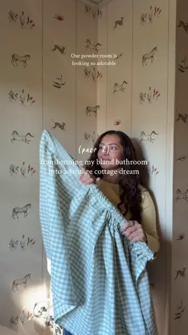 DAY 2!! ✨ Added a lil baby crown and it made the ceilings appear so much taller than they are! & leave it to me to make DIY curtains out of sheets 🥹 used hem tape instead of sewing this time & it literally only took a few min! Floors are next!!  #bathroominspo #roommakeover #ighome #cottagehome 