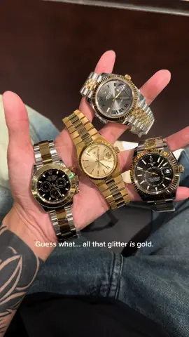 All that glitter is gold. All 4 pieces available now! DM for details 💬 • • • • • #watchesoftiktok #luxurywatches #watchtok #rolex #foryou 