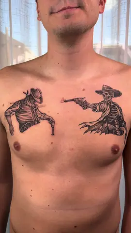 Western duel for Danny’s first tat, yall should get like Danny💅🏼 #western #chesttattoo 