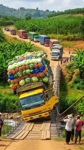 Heavy Truck Dares to Cross Fragile Wooden Bridge!