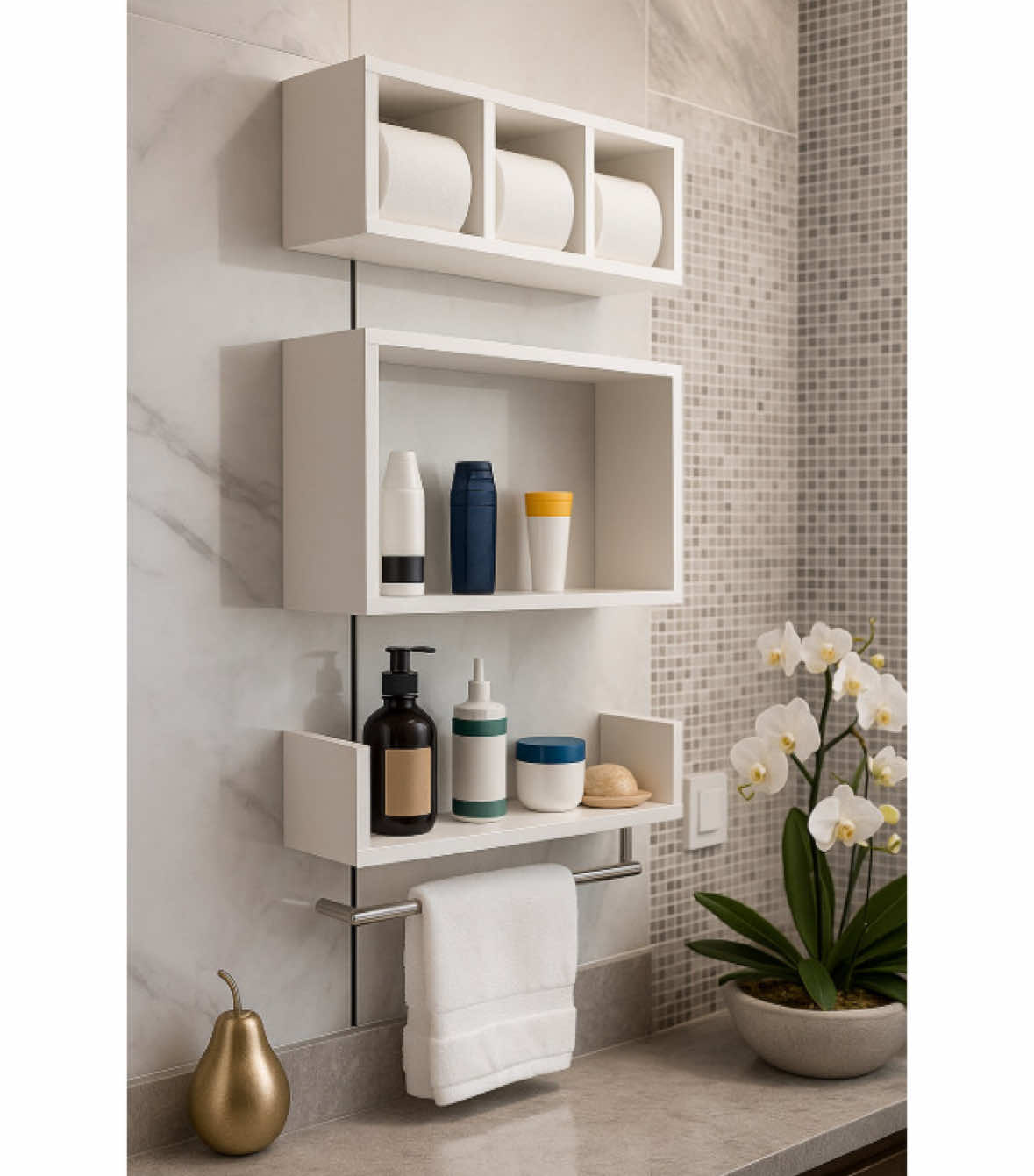 🛁✨ Praticidade e elegância em um só produto! O Kit 3 Nichos Triplos em MDF organiza seu banheiro com estilo, disponível em preto ou branco para combinar perfeitamente com sua decoração. Link: https://s.shopee.com.br/803iJSizJN #nincho #prateleira #mdf #banheiro #shopee 