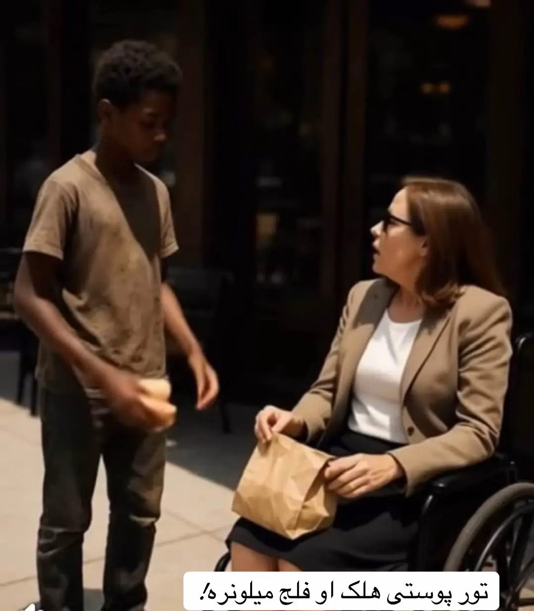 د یوه تورپوستي هلک او فلج میلیونه‌ره ښځې کیسه یو غریب تورپوستی هلک له یوې فلج میلیونه‌ره ښځې وپوښتل: «کولای شم تاسې درملنه کړم، یوازې د دې پاتې شوې ډوډۍ په بدل کې؟» ښځې موسکا وکړه — او له هماغې شیبې هر څه بدل شول… په داغه د غرمې د اوړي یوه توده ورځ وه، په اتلانتا ښار کې «کارولاین ویتمن» خپل ویلچیر د یوې آرامې کافې مخې ته پر فټ‌پاته روان کړ. هغه پخوا د ټکنالوژۍ یوه مشهوره سوداګره وه چې انځور یې د مجلو پر مخ چاپېده، خو اوس د خپلې یوازینۍ استوګنې او ویلچیر له کبله پېژندل کېده. پنځه کاله مخکې، یو ټرافیکي پېښې د هغې دواړه پښې فلج کړې وې او د ژوند ډېره خوښي یې ورڅخه اخېستې وه. کله چې یې د لمر عینکې جابه‌جا کولې، ناڅاپه یو غږ یې حیرانه کړ: — «ببخشئ مېرمن… زه کولای شم تاسې درملنه کړم، یوازې د دې پاتې شوې ډوډۍ په بدل کې؟» کارولاین په حیرانتیا وکتل. مخکې یې یو هلک ولاړ و، چې ښايي له څوارلسو کلونو نه زیات عمر یې نه درلود. توره پوټکی یې له خولو لند و، کمیس یې شلېدلی او بوټان یې زړېدلي وو. هغه یوه کاغذي کڅوړه کلکه نیولې وه، لکه ټوله شتمني یې هماغه وي. خو سترګې یې ډاډمنې وې — لوږه یې یوازې د ډوډۍ نه وه، بلکې د چانس لپاره. په لومړي سر کې کارولاین په سپکه وخندله؛ تمه یې لرله هلک به پیسې غواړي یا به یوه مبالغه‌امېزه کیسه ووایي. خو پر ځای یې داسې جدي‌توب ولید چې هغې ګډوډه کړه. — «څه دې وویل؟» هلک د ستوني غوړه تیر کړه او ویې ویل: — «زه کولای شم درسره مرسته وکړم چې قوي شئ. د فزیوتراپي حرکات مې زده کړي دي — کششي تمرینونه، د بدن تمرینونه، ښايي بیا مو پښې خوځېدونکي شي. ویډیوګانې ګورم، کتابونه لولم، تمرین کوم… خو که ډوډۍ و نه خورم، دوام نه شم ورکولای. مهرباني وکړئ!» کارولاین حیرانه وه: په هغې نړۍ کې یې ډاکترانو او متخصصینو ویلي وو چې هیڅ پرمختګ ناشونی دی. خو اوس یو بې‌وزله هلک داسې ادعا کوله چې هلته بریالیتوب ممکن دی چې نور ټول پاتې راغلي وو. د هلک نوم «مارکوس کارټر» و. د هغې شک ترې نه ورک شو، خو تجسس یې پرې غالب شو. ورو ورو وویل او د کافې پر کڅوړه یې اشاره وکړه: — «ښه، مرسته وکړه، زه هم ډاډه کېږم چې نور به هیڅکله وږي پاتې نه شې. راځئ ووینو رښتیا په ځان باور لرې که نه.» له هماغې شېبې — د یوې فلج میلیونه‌ره او یوه لوږي هلک تر منځ ناڅاپي تړون — دواړه یې پر داسې لارې واچول چې هېڅ یې نه اټکل کاوه. سبا سهار، مارکوس د کارولاین پر شانداره اپارتمان حاضر شو. د تمرینونو کتابچه یې په لاس کې وه چې په خپل خط یې د کتابتونونو نه لیکلې وه. کارولاین په تمسخر ورته وویل: — «ښه، روزونکیه، ووایې څه لرې.» تمرینونه یې پیل کړل. د هغې پښې یې ورو ورو خوځولې او هڅوله یې چې مقاومت وکړي. په لومړیو ورځو کې کارولاین له درد او مایوسۍ ډکه وه، خو مارکوس نه ستړې کېده: — «ته تر هغه ډېر زوروره یې چې فکر کوې. یو ځل نور هم، همدا اوس مه درېږه.» هره ورځ به راګرځېده. د وزنونو تمرینونه، د تعادل هڅې، ان د ولاړېدو هڅې. ورو ورو، د هغې په پښو کې کوچني خو څرګند بدلونونه راښکاره شول. په څو اونیو کې داسې ورځ راغله چې کارولاین د څو ثانیو لپاره پرته له ویلچیر ودرېده. سترګې یې له اوښکو ډکې شوې: — «کلونه شول داسې مې نه احساس کاوه.» مارکوس موسک شو: — «ما درته ویلي وو، یوازې داسې څوک دې پکار و چې باور یې درباندې وکړ.» ورو ورو د هغې ژوند بدل شو. له یوازیتوبه راووتله، په باغ کې یې د څو قدمونو د تګ هڅه وکړه، په داسې حال کې چې ویلچیر یوازې د احتیاط لپاره و. مارکوس هم بدل شو: د ډوډۍ، پاکو جامو او تشویق په مرسته یې نوی امید پیدا کړ. اوس یې د ښوونځي، بورس او د ډاکتر کېدو خوبونه لرل. کارولاین په ژوره سپاس ورته وویل: — «ته یوازې دا نه چې ماته دې د بیا تګ مرسته وکړه، بلکې ماته دې وښوده چې ژوند ولې د مبارزې وړ دی.» مارکوس ځواب ورکړ: — «او ته ماته هغه فرصت راکړې چې هېڅکله مې فکر نه کاوه ولرم. دا له ډوډۍ هم قیمتي دی.» د هغې د پرمختګ خبر د خلکو تر منځ خپور شو. کله چې یې پوښتل د دې بدلون راز څه دی، هغه په ویاړ ویل: «یوه کوڅه‌نی ولیک، نه ګران بیه کلینیک!» او حقیقت دا و: یوې میلیونه‌ره چې کلونه یې په یوازیتوب کې تېر کړي وو، خپل آزادي د یوه غریب هلک په همت وموندله. او هماغه هلک چې د پاتې ډوډۍ لپاره یې غوښتنه کړې وه، عزت، هدف او راتلونکی وموند. هر څه د هغه ساده، خو زړورې پوښتنې نه پیل شول: — «کولای شم تاسې درملنه کړم، یوازې د دې پاتې شوې ډوډۍ په بدل کې؟» ⸻ 🌿 پند: ژوند ډېر وخت په وړو شیبو کې بدل کېږي. یو کوچنی ګام، یوه ساده پوښتنه، یا یو خیر کوچنی عمل، د یو چا لپاره د نوي نړۍ دروازې پرانستلای شي. هیڅ فقر، ماتې او خنډ د هغه انسان پر وړاندې نه درېږي چې باور لري. پښتو ژباړه راز محمد فیضي