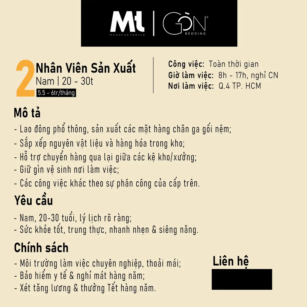 Gòn Bedding tuyển dụng vị trí Nhân viên sản xuất. Ứng tuyển ngay cùng nhà Gòn. #gonbedding #tuyendung