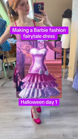 Making a Barbie fashion fairytale dress for Day 1 of my Halloween sewing!! 🤩💖 this dress has been on my list for ages and I am so happy to add her to my fashion fairytale collection!! #sewing #cosplay #halloween #DIY #barbie 