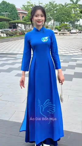 Áo dài in 3D màu xanh họa tiết#xuhuong #aodai #aodaidep #aodaixinh #áo dài đoàn thanh niên