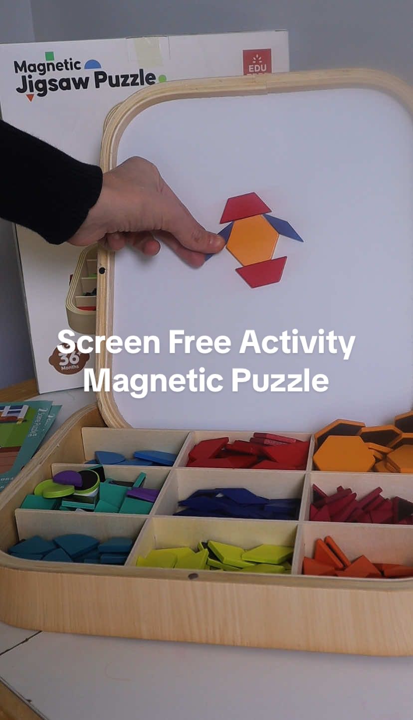 Screen free activity for kids that will actually keep them busy for a long time!  This is a magnetic jigsaw puzzle and it is create for kids critical thinking skills. If you need a kid activity that will keep them occupied without screen usage - your kids are gong to love this Montessori toy!  #screenfreeplay #screenfreeactivities #learningthroughplay #montessori #tiktokshopfalldealsforyou 