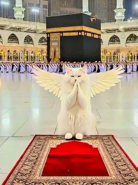 Cat Praying in Makkah for Everyone #ai #makkah #khanakaba 