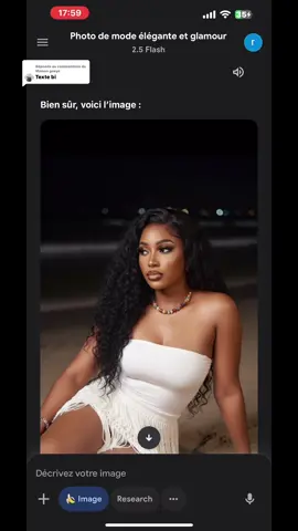 Réponse à @Maman gueye Créez une photo de moi hyper réaliste au niveau du visage assis élégamment sur du sable fin dans un fond de plage nocturne. Je porte un haut blanc moulant sans bretelles et une jupe courte et blanche au crochet avec des franges. Mon teint est bronzé et brille à la lumière. Je porte des cheveux noirs profonds très longs, bouclés et volumineux qui tombent sur mes épaules. Autour de mon cou est accroché un collier frappant avec des perles colorées, je porte aussi des bracelets subtils. La pose semble sensuelle et détendue, avec une main qui la soutient dans le sable tout en étant légèrement assise sur le côté en regardant au loin. L'image a un léger effet vintage et un éclairage doux qui fait briller le corps. L'atmosphère est mystérieuse, romantique et estivale. Le maquillage est expressif: longs cils noirs, fard à paupières en noir avec un éclat subtil, des contours forts et un blush, une peau impeccable et des lèvres pleines et charnues avec du brillant à lèvres marron et un crayon à lèvres brun foncé. Des sourcils bien soignés avec Braunlifting-Effekt. #fyp #gemini 