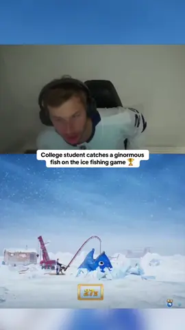 College student catches a ginormous fish on the ice fishing game 🏆 #kickstreaming 