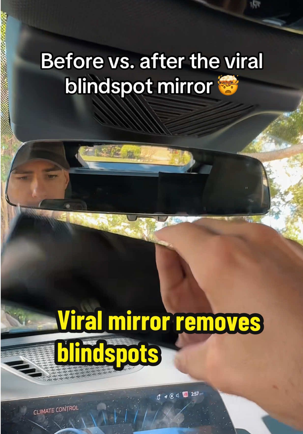 This blindspot removing mirror is a must have for every car! Drive safer by expanding how much you can see around you. No tools needed fits right over your current rear view mirror.  Makes the perfect gift for grandparents and short people!  #carproducts #caraccessories #blindspotmirror #christmasgiftideas #rearviewmirror 