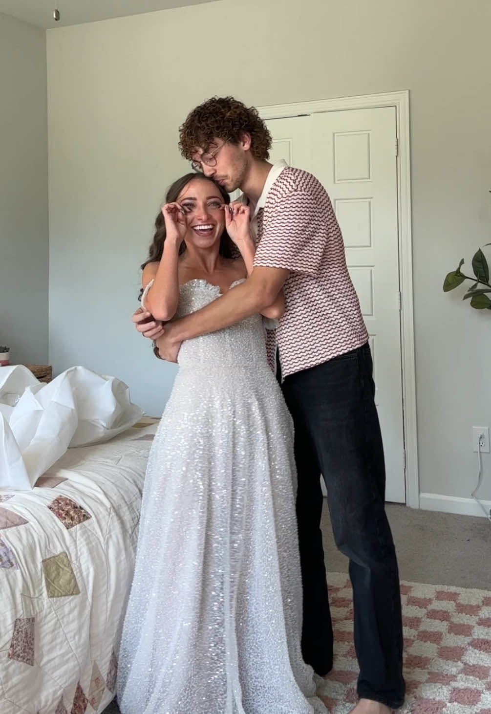 had to get his reaction for our 4 year anniversary 🥹 #wedding #weddingdress 