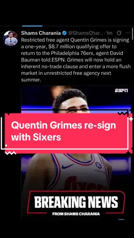 Quentin Grimes re-sign with Sixers @Kalshi #quentingrimes #76ers #joelembiid #paulgeorge #viral  