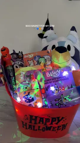 Started spooky season with the cutest BOO basket for my little boo 💙👻✨ These little traditions are my favorite 🕯🍂 #boobasket #boobasketideas #bluey #kidshalloween #toddlermom 