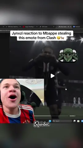 Jynxzi reaction to Mbappe stealing this emote from Clash 🤣🐐 #jynxzi #fyp #kylianmbappé #mbappe #clashroyalememes 
