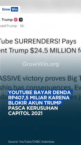 YouTube kini harus membayar denda sebesar USD 24,5 juta atau setara Rp407,5 miliar akibat pemblokiran akun Presiden Amerika Serikat Donald Trump pada tahun 2021, menyusul kerusuhan di Gedung Capitol. Pemblokiran ini menjadi salah satu kasus paling berdampak di dunia media sosial. Keputusan YouTube untuk memblokir akun Trump setelah insiden Capitol Hill ternyata membawa konsekuensi hukum yang serius. Platform tersebut diseret ke meja hijau dan akhirnya diwajibkan membayar denda dalam jumlah fantastis. Kasus ini menyoroti kompleksitas dan dampak besar dari kebijakan moderasi konten yang diambil oleh raksasa teknologi terhadap tokoh politik global. Source: CNBC Indonesia __ Follow @growwinid untuk update terbaru seputar berita bisnis, teknologi, dan insight menarik! Kunjungi growwin.org untuk akses 1800+ modul pembelajaran bisnis berbagai bidang #YouTube #DonaldTrump #Denda #MediaSosial #Hukum