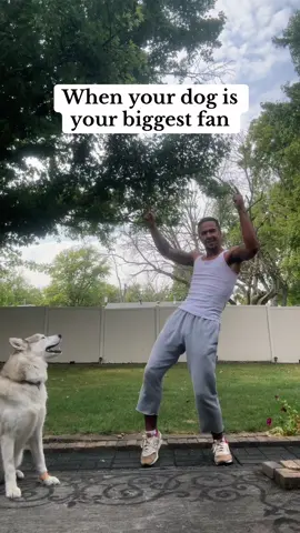 Simba loves watchin Daddy dance 😌🕺🏽💙🐕 DC: @Sanoj #dance #fyp #DMac #foryoupage #husky #dogdad #fypシ #relatable 