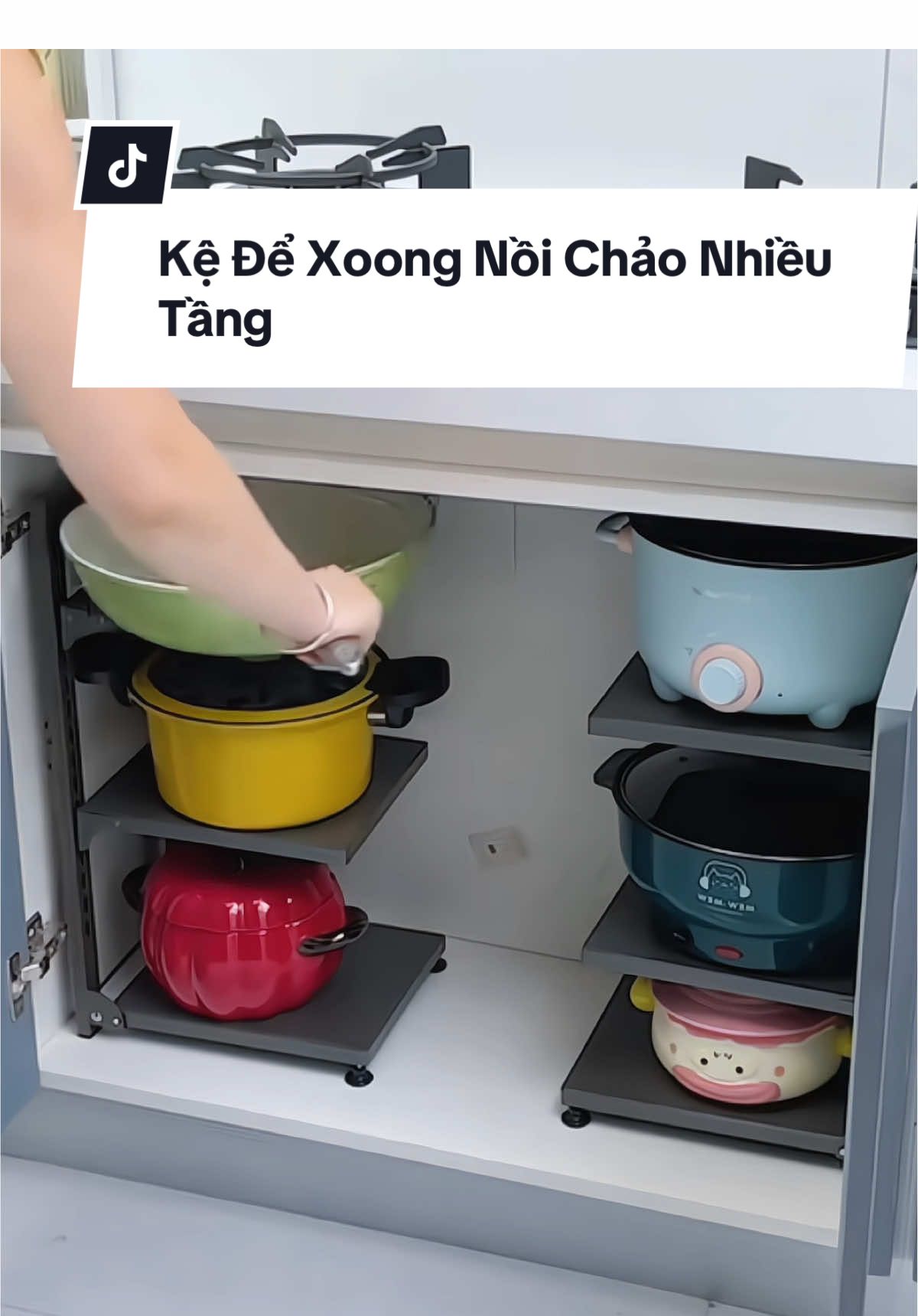 Kệ để xoong nồi nhiều tầng 2 màu sắc kích thước có thể điều chỉnh gọn gàng ngăn nắp #kedexoongnoi #kedexoongnoinhieutang #kededo #kedungdo #giadungtienich 