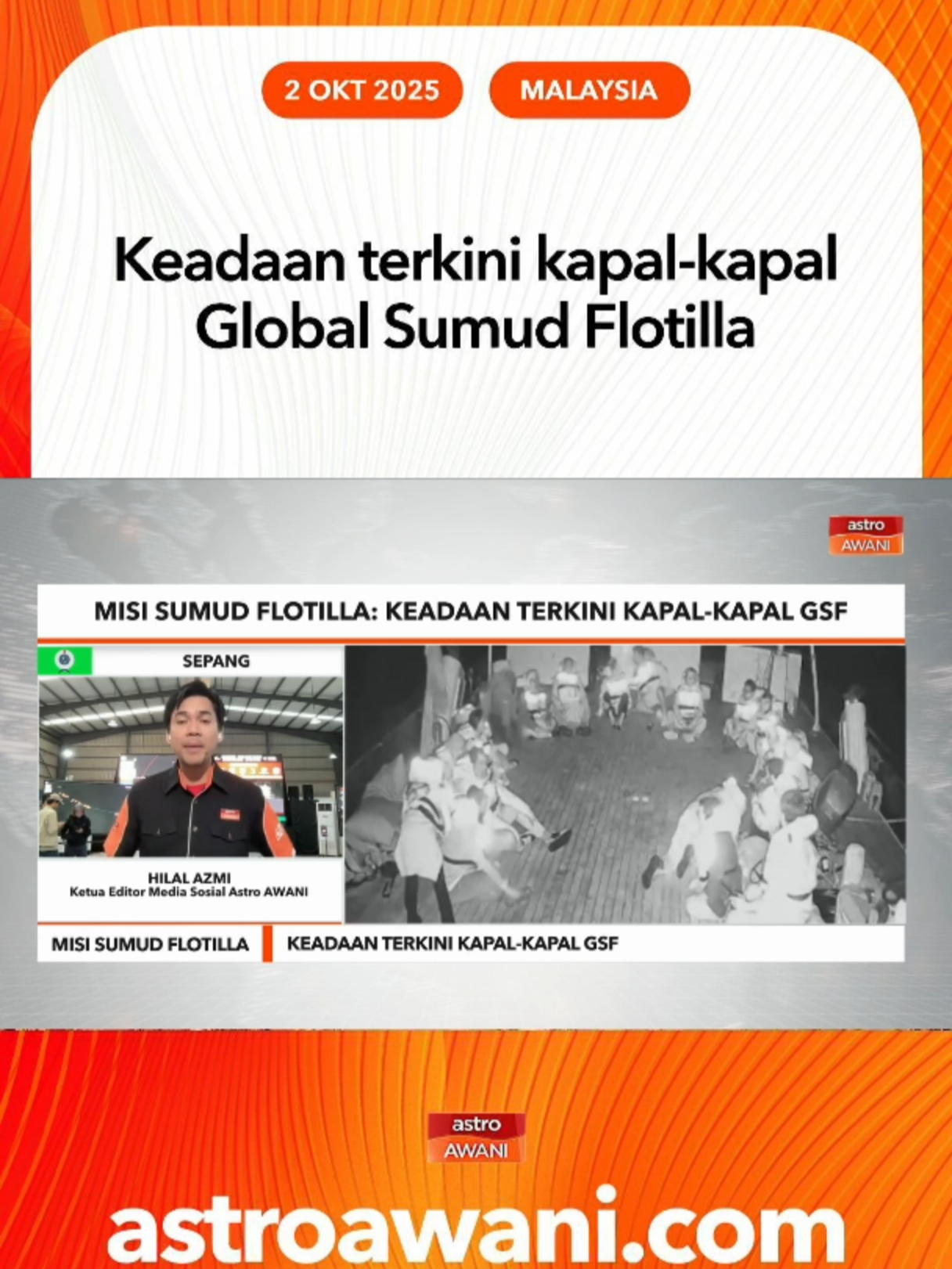 Untuk mendapatkan gambaran terkini, bersama kita Ketua Editor Media Sosial Astro Awani, Hilal Azmi yang berada di Sumud Nusantara Command Center, Sepang. #AWANInews #SumudNusantara #NusantaraForGaza