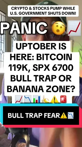 CRYPTO & STOCKS PUMP WHILE U.S. GOVERNMENT SHUTS DOWN!  IN UPTOBER #UPTOBER #BITCOIN2025 #CRYPTOALERT #ALTSEASON #MARKETUPDATE UPTOBER IS BACK AND PROVING EVERYONE WRONG! WHILE THE U.S. GOVERNMENT IS SHUT DOWN, THE MARKETS ARE PUMPING. SPX HIT A NEW ALL-TIME HIGH ABOVE 6700, BITCOIN SURGED OVER 119K WITH A 4.5% MOVE IN 24H, AND ALTCOINS ARE BARELY BREATHING WITH ONLY 2–3% RELIEF. BTC DOMINANCE IS ABOVE 59% AND SUCKING THE LIFE OUT OF ALTS. IS THIS THE START OF THE BANANA ZONE OR JUST ANOTHER BULL TRAP FOR RETAIL? HISTORY SHOWS BITCOIN ALWAYS LEADS, DOMINANCE SPIKES, AND RETAIL GETS WRECKED BEFORE THE REAL ROTATION. COMMENT BELOW – IS THIS THE BEGINNING OF THE NEXT PARABOLIC MOVE OR THE TRAP OF THE DECADE? 