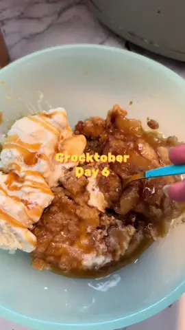 Kicking off October with something sweet and cozy! Crockpot Apple Dump Cake!  2 cans apple pie filling White cake mix Cinnamon  Cinnamon sugar Flour Brown sugar  Butter Optional: ice cream and caramel  Add apples to crockpot  Sprinkle cinnamon sugar on top  Add cinnamon to cake mix (as much as you like) Sprinkle on apples Flatten Melt 1 stick of butter and pour over  Mix 1/2 cup flour and 1/2 cup brown sugar with 1/2 stick of butter until crumbly  Sprinkle on top Cook on high for 2.5 hours. Leave lid off last 30 min to crisp up  Serve with vanilla ice cream and caramel @Crock-Pot #crocktober #chaoticcooking #crockpotrecipes #slowcookerrecipe #rushedbaking 