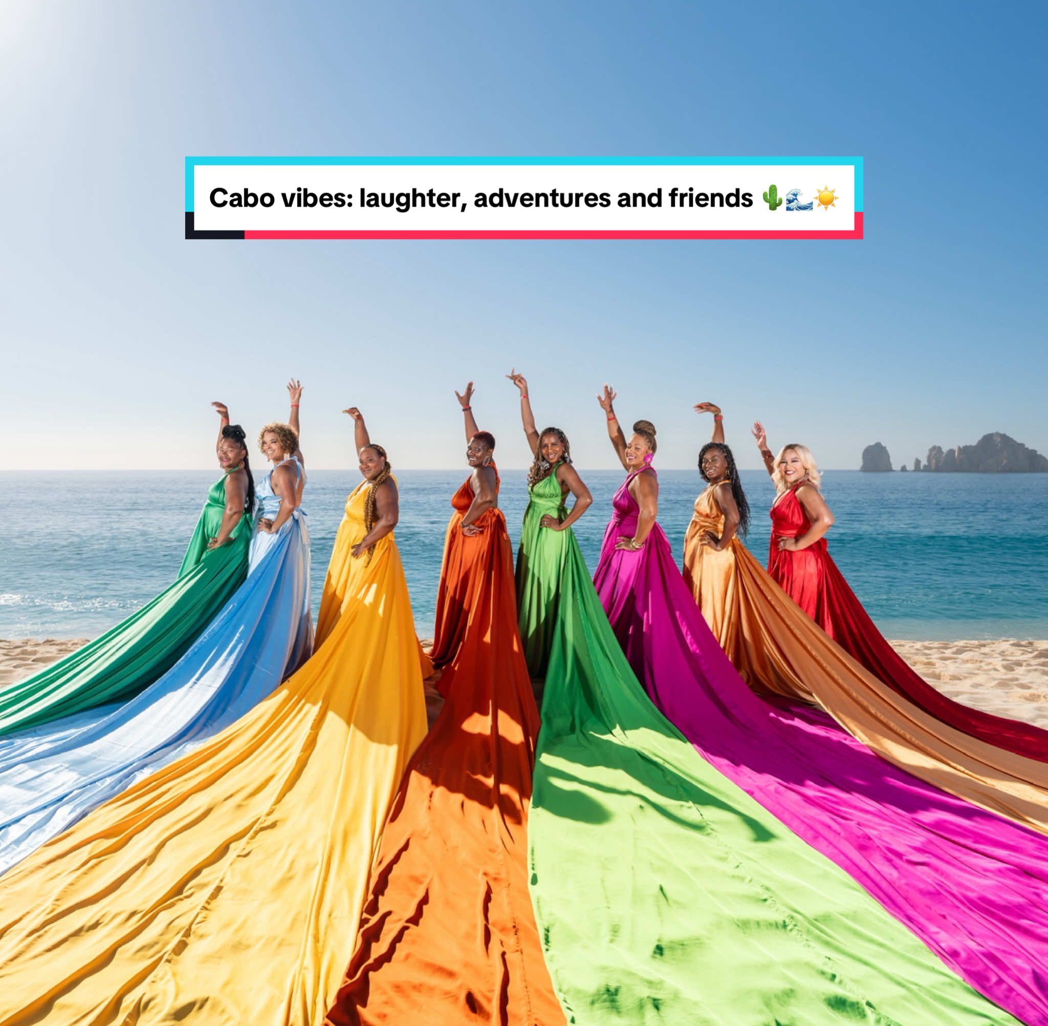 Besties + flying dresses + Cabo beaches = 💫 We turn moments into unforgettable memories. Ready to book your own? 💖  Tag your travel squad! . . . . #FlyingDress #CaboPhotoshoot #GirlsTrip #BeachPhotoshoot #TravelWithStyle 