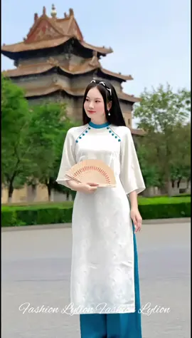 Áo Dài Nữ Form Suông Hoa Văn Đính 2 Hàng Cức Tay Lửng Cổ Đứng Kèm Quần Lụa #thoitrangnu #aodaiVietNam #aodaitaylo #fashionlylion #aodaitet 