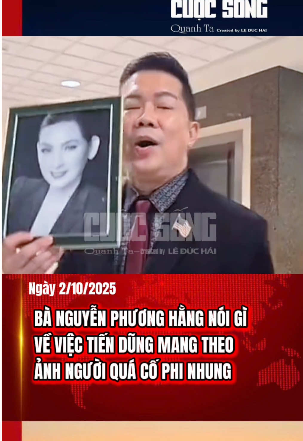 Cộng đồng mạng đang bàn tán việc Tiến Dũng mang theo ảnh người quá cố Phi Nhung trong vụ kiện tại Texas 30/9.  Bà Nguyễn Phương Hằng đã lên tiếng về vụ việc này. #cuocsongquanhta #tintuc #nguyenphuonghang #ceonguyenphuonghang #texas 