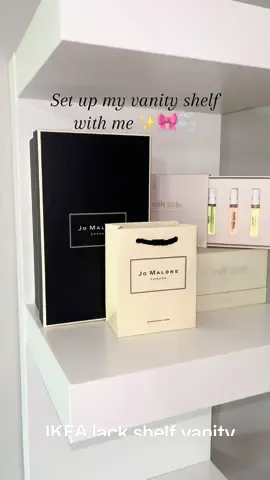 Getting my vanity set up with the ikea lack shelf ✨ also shout out to two of my favorite brands that will always be on display 💗 @pacificabeauty @Beekman 1802 #vanity #ikealackshelf #beauty #aesthetic #vanitysetup 
