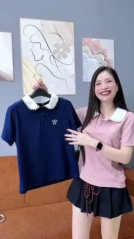 Áo polo cổ sen thêu viền, thêu nơ xinh, dáng suông che khuyết điểm #aopolo #aopolodep #aopolonu #aopolocosen #aopolocotton 