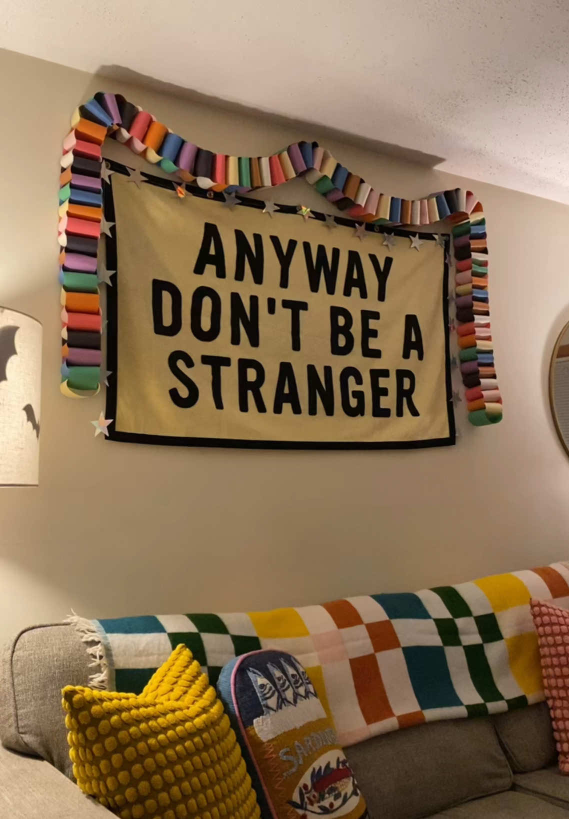 making this rainbow paper garland didn’t go as planned since i originally wanted to make it longer and hang it from the ceiling but it’s cute nonetheless and perfect to frame my living room banner. 🌈 #garland #craft #phoebebridgers #wlw #homedecor 