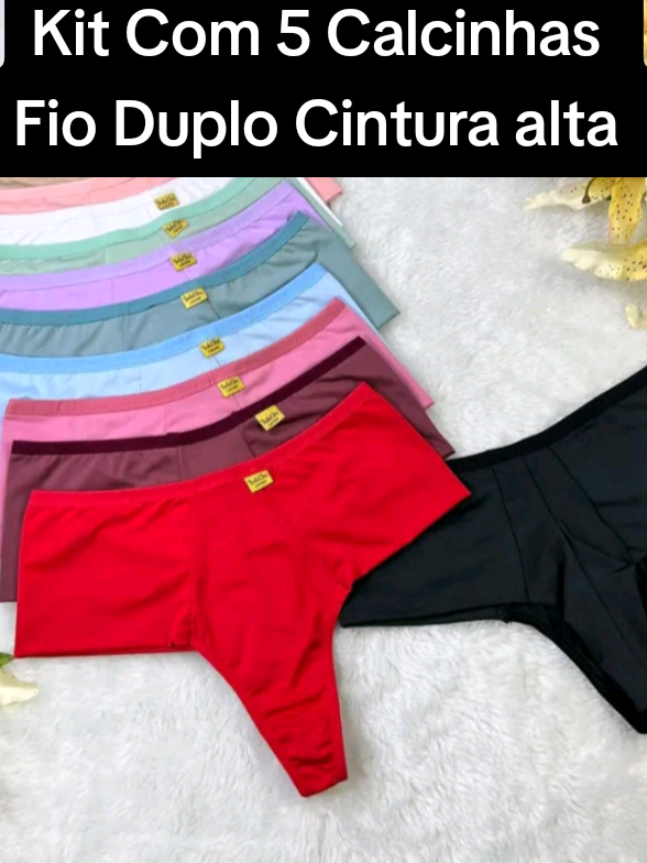 KIT Com 5 Calcinhas Fio Duplo Cintura Alta Lateral Larga #calcinha #calcinhafioduplo #tiktokshop 